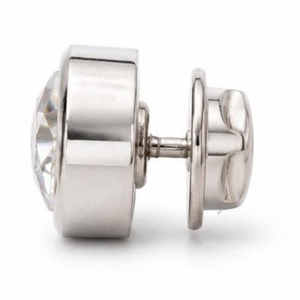 Silver Tone Bezel Set Round Clear Crystal Lapel Pin Brooch Solitaire Accessory - Picture 4 of 8